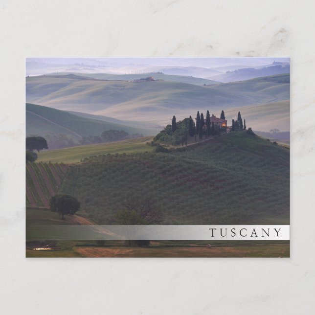 House in Tuscany in the morning fog bar postcard (Front)