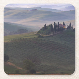 House in Tuscany in the morning fog coaster