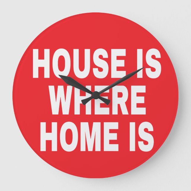 HOUSE IS WHERE HOME IS WHITE FONTS RED BG LARGE CLOCK (Front)