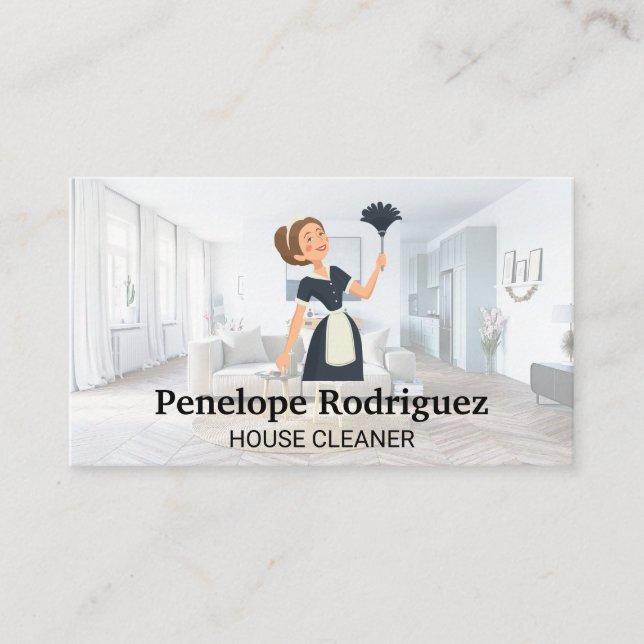 House Keeper Lady | Modern Living Room Business Card (Front)