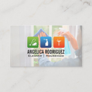 House Keeping Icons   Woman Cleaning Window Business Card