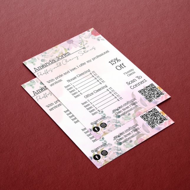 House Keeping Maid Price Floral Qr Code Invitation (House Keeping Maid Price Floral Qr Code Invitation)