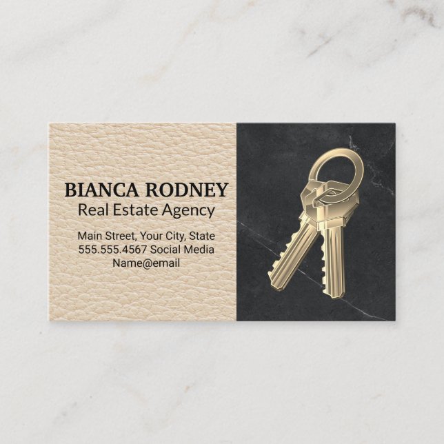 House Keys | Marble | Leather Business Card (Front)