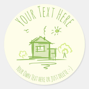 House Landscape Doodle. Real Estate Gift Template Classic Round Sticker