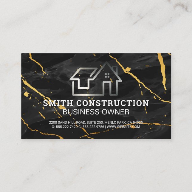 House Logo | Black Marble Gold Background Business Card (Front)