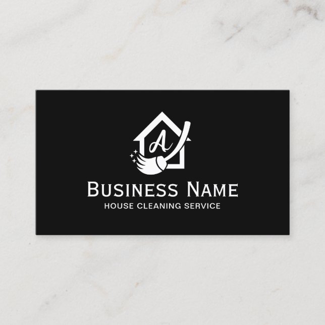 House Logo Home Cleaning Maid Service Plain Black Business Card (Front)