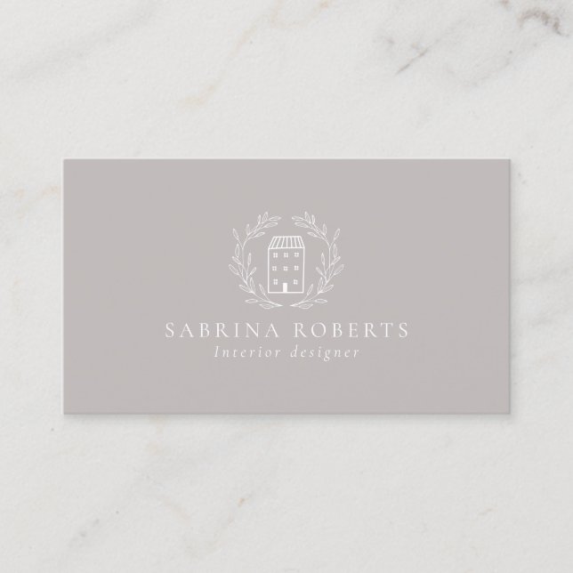 House logo, interior designer, beige business card (Front)