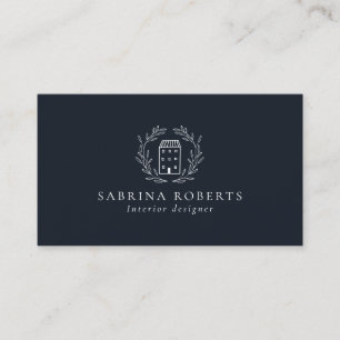 House logo, interior designer, deep navy  business card