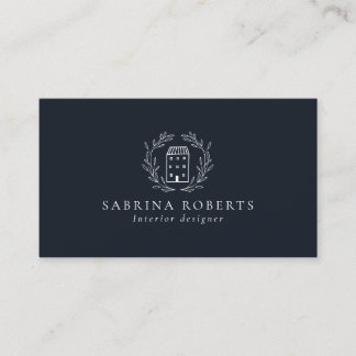 House logo, interior designer, deep navy  business card