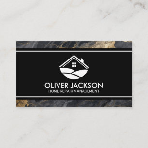 House Logo Marble Dark Grey Gold Business Card