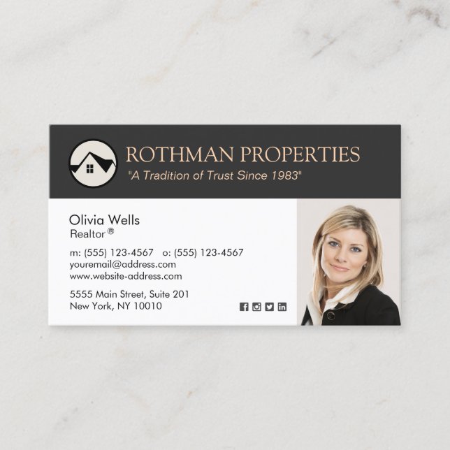 House Logo Real Estate Agent Realtor Add Photo  Bu Business Card (Front)