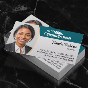 House Logo Real Estate Agent Realtor Green Photo Business Card