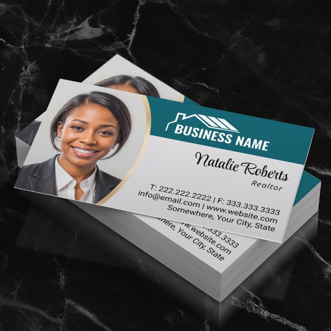 House Logo Real Estate Agent Realtor Green Photo Business Card (Creator Uploaded)