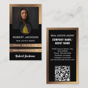 House Logo Real Estate Black & Gold Realtor Photo Business Card