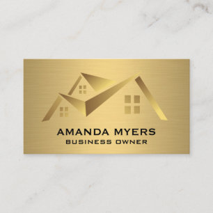 House Logo   Real Estate Gold Metallic Business Card