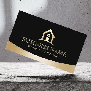 House Logo Real Estate Realtor Modern Black & Gold Business Card