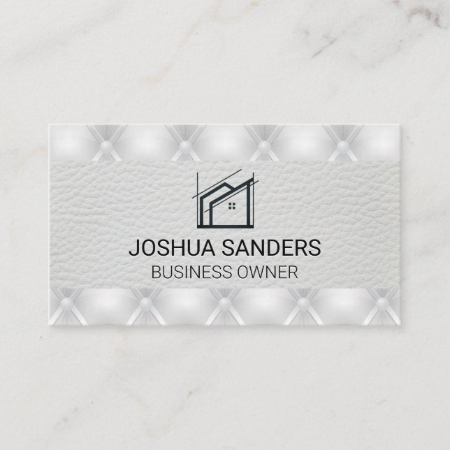 House Logo | White Leather Upholstered  Business Card (Front)