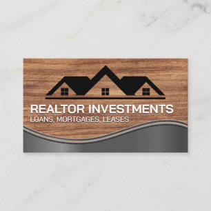House Logos Wood Grain Metal Business Card