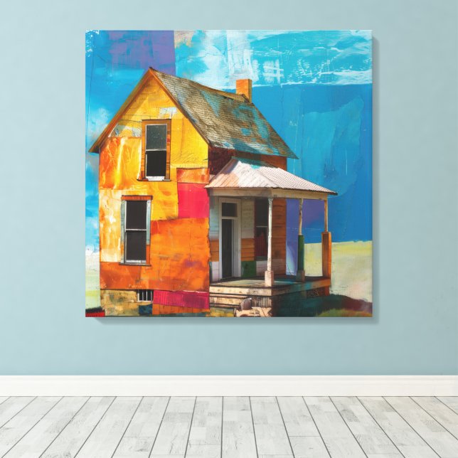 House made of a collage of pieces and textures canvas print (Insitu(Wood Floor))