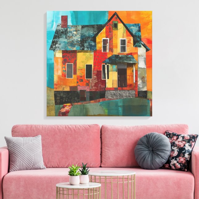 House made of a collage of pieces and textures canvas print (Insitu(LivingRoom))