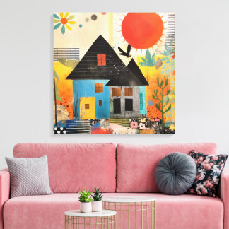 House made of a collage of pieces and textures canvas print