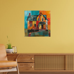 House made of a collage of pieces and textures poster