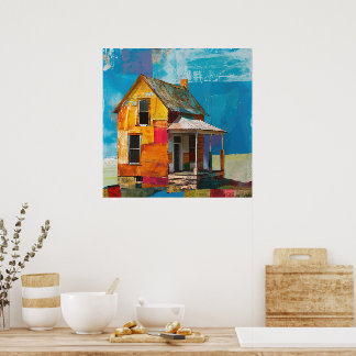 House made of a collage of pieces and textures poster