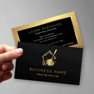 House Maid Cleaning Services Luxury Black & Gold Business Card