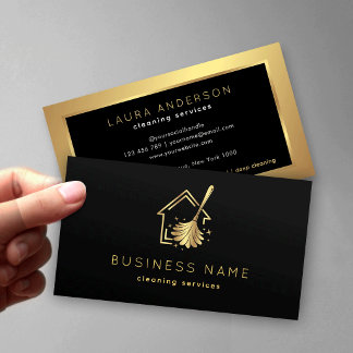 House Maid Cleaning Services Luxury Black & Gold Business Card