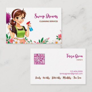 House Maid Floral QR Business Card