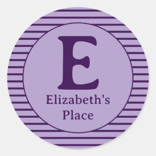 House Merch Purple Stripes Monogram Initial Name Classic Round Sticker