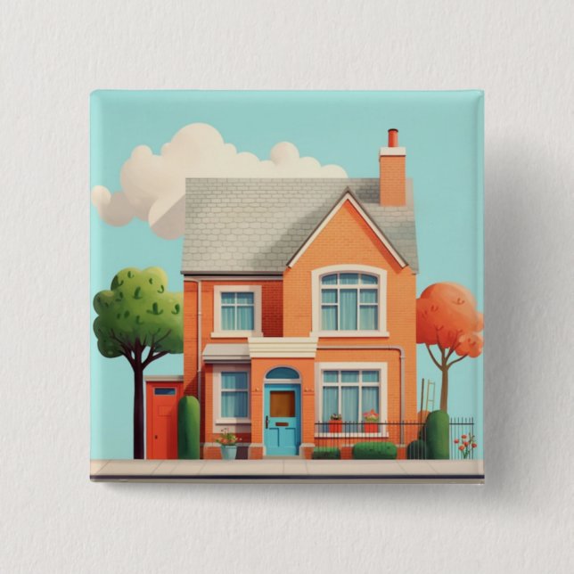House, modern home 15 cm square badge (Front)