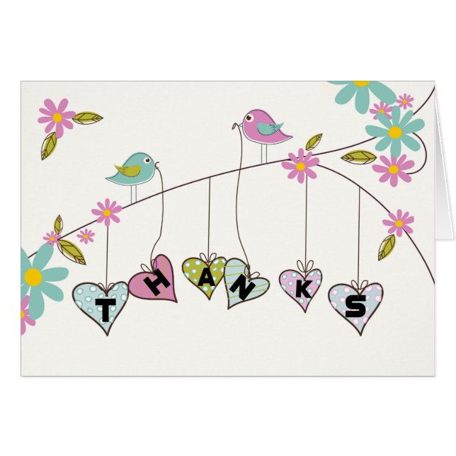 House Mum Thanks From Group, Birds Holding Hearts (Front Horizontal)