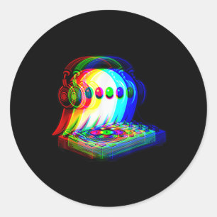House Music Ghost Halloween Techno Rave Halloween Classic Round Sticker