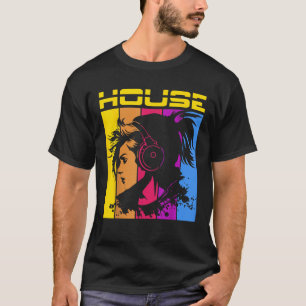 House music girl with headphones summer music fest T-Shirt