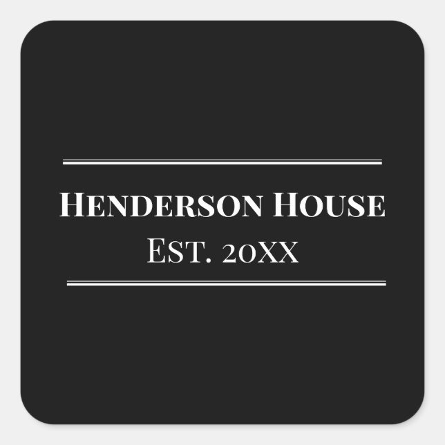 House Name Year Established Black White Home Merch Square Sticker (Front)