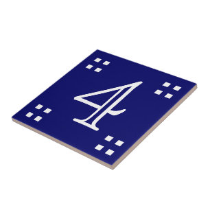 House Number - Craftsman White on Blue Tile