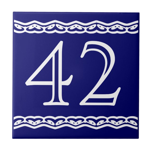 House Number - Heart Swirls White on Blue Tile (Front)