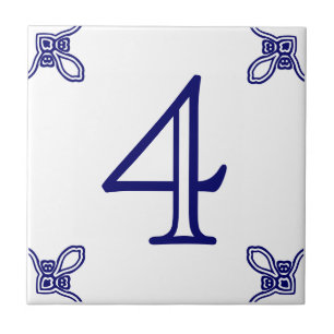 House Number - Spanish Blue on White Tile