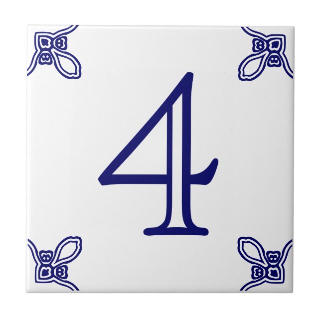 House Number - Spanish Blue on White Tile (Front)