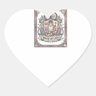 House Of Cats Cat Heraldry Coat of Arms Vintage Heart Sticker