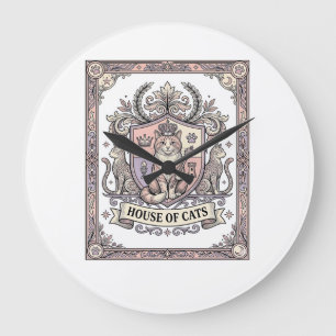 House Of Cats Cat Heraldry Coat of Arms Vintage Large Clock