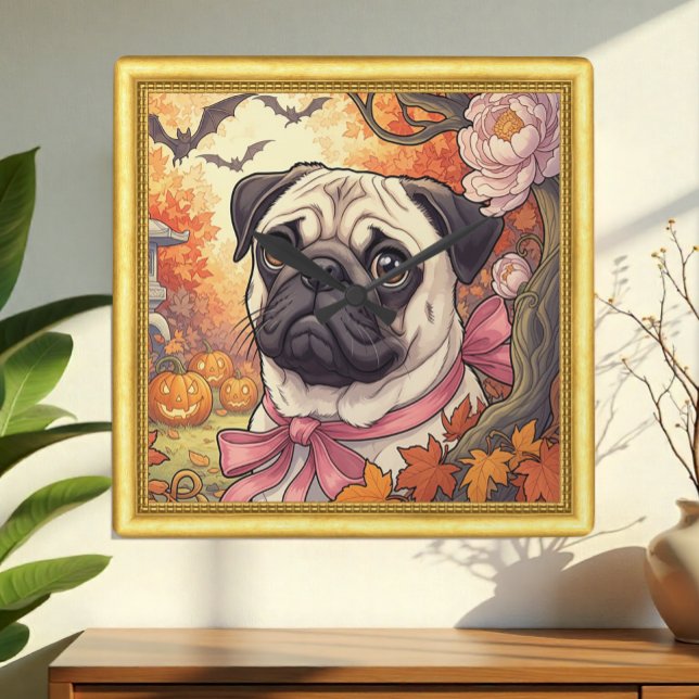 House of Pug, Halloween Art Nuovo, Framed Clock (Creator Uploaded)