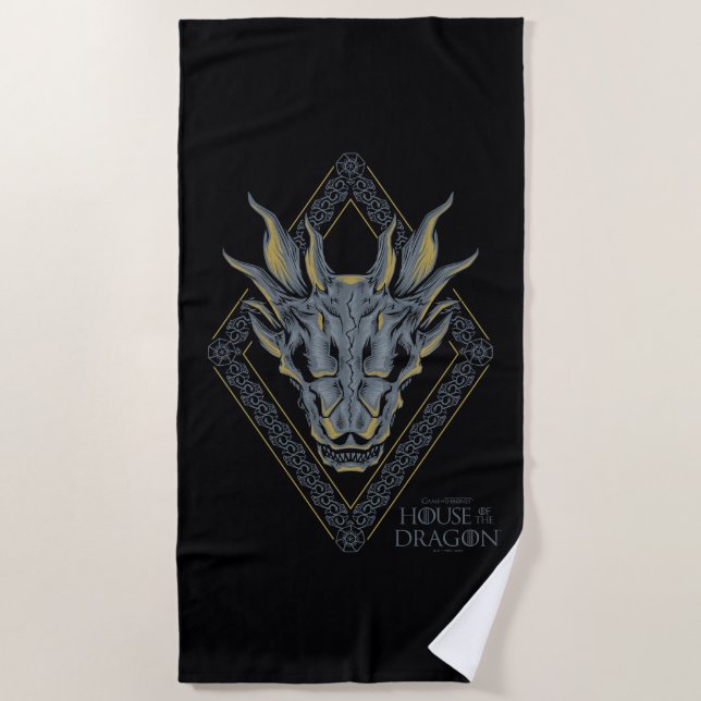 HOUSE OF THE DRAGON | Balerion Skull Diamond Crest Beach Towel (Front)