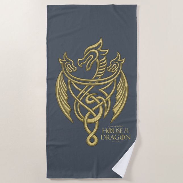 HOUSE OF THE DRAGON | Golden Filigree Dragon Crest Beach Towel (Front)