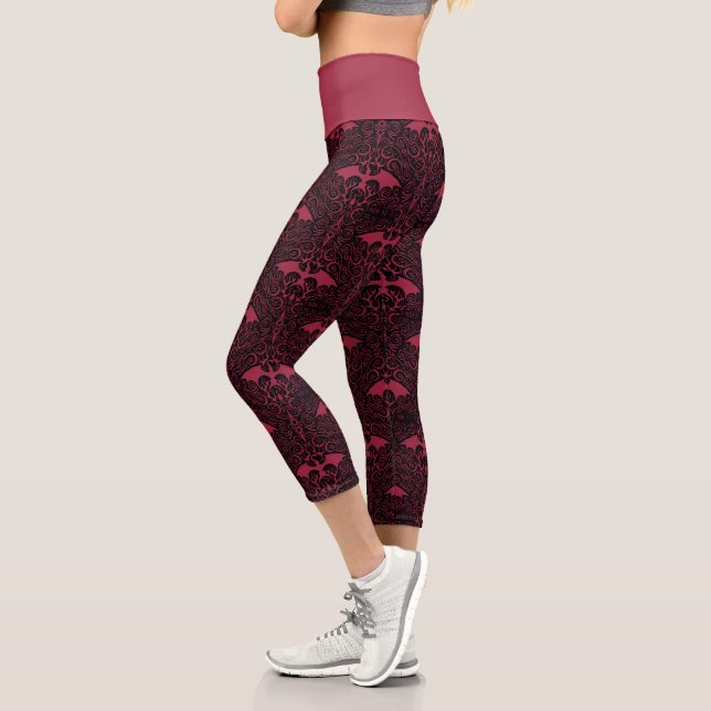 HOUSE OF THE DRAGON | Red Dragon Filigree Pattern Capri Leggings (Left)