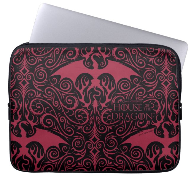 HOUSE OF THE DRAGON | Red Dragon Filigree Pattern Laptop Sleeve (Front)