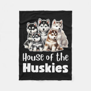 House Of The Huskies Cute Watercolor Puppy Huskies Fleece Blanket