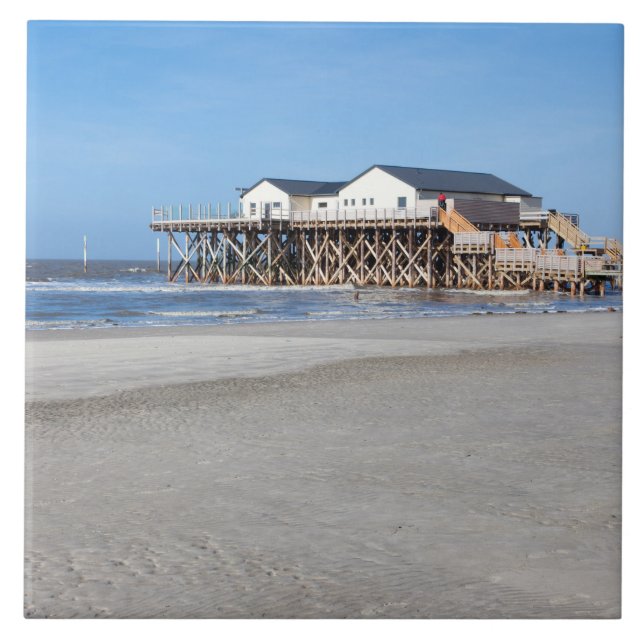 House on stilts at the beach of St. Peter Ording Tile (Front)
