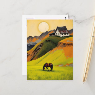 House on the Hill and Horse in the Pasture Postcard